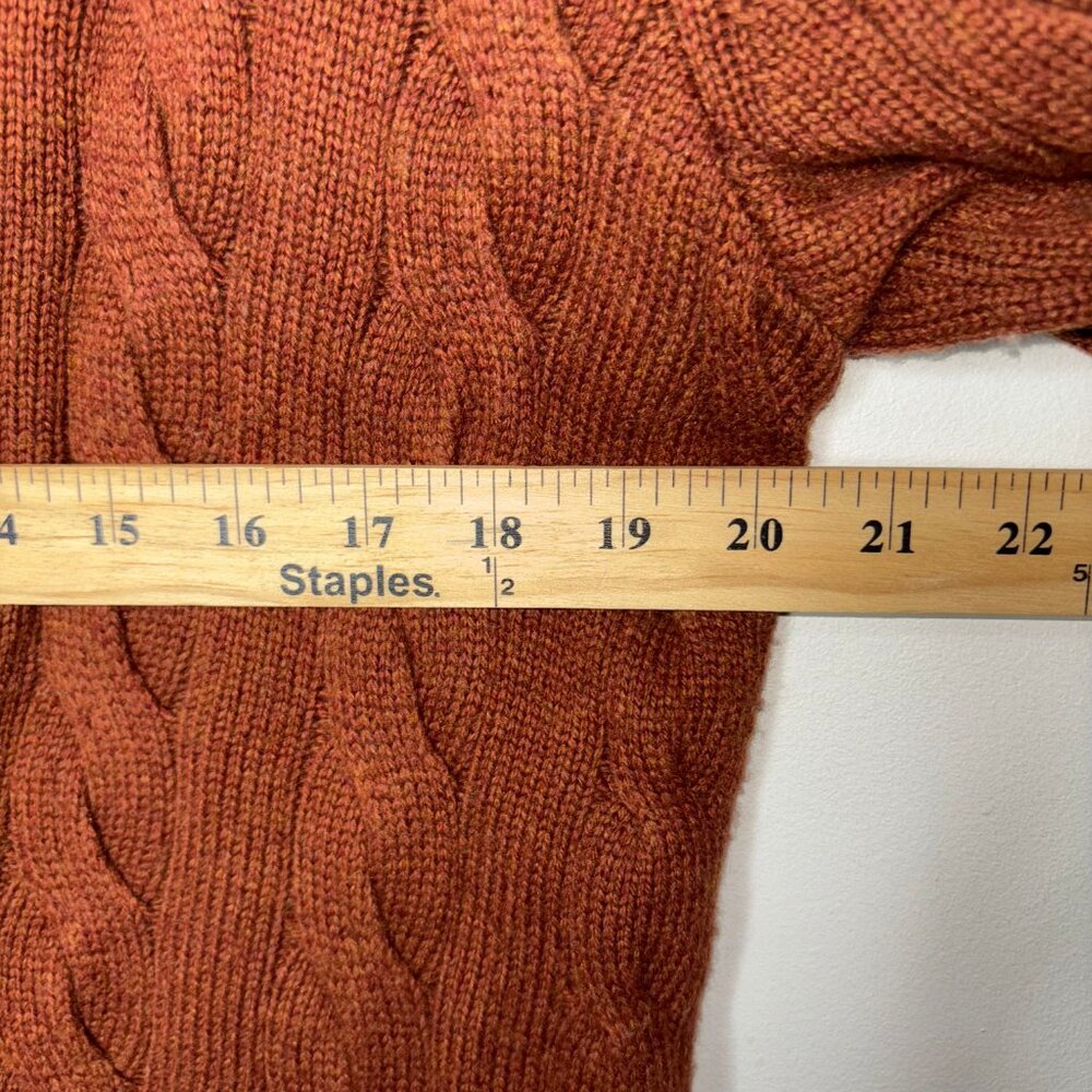 Talbots Wool Blend Cable Knit Cardigan Sweater M Brown Faux Leather Trim - Picture 8 of 14